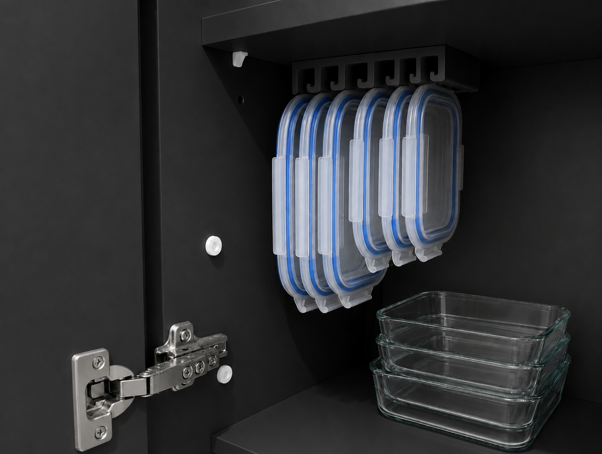 Universal Food Container Lid Organizer – Cabinet & Wall Mount Holder Compatible with IKEA 365+, Snapware, Glasslock & Costco