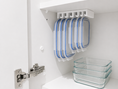 Universal Food Container Lid Organizer – Cabinet & Wall Mount Holder Compatible with IKEA 365+, Snapware, Glasslock & Costco